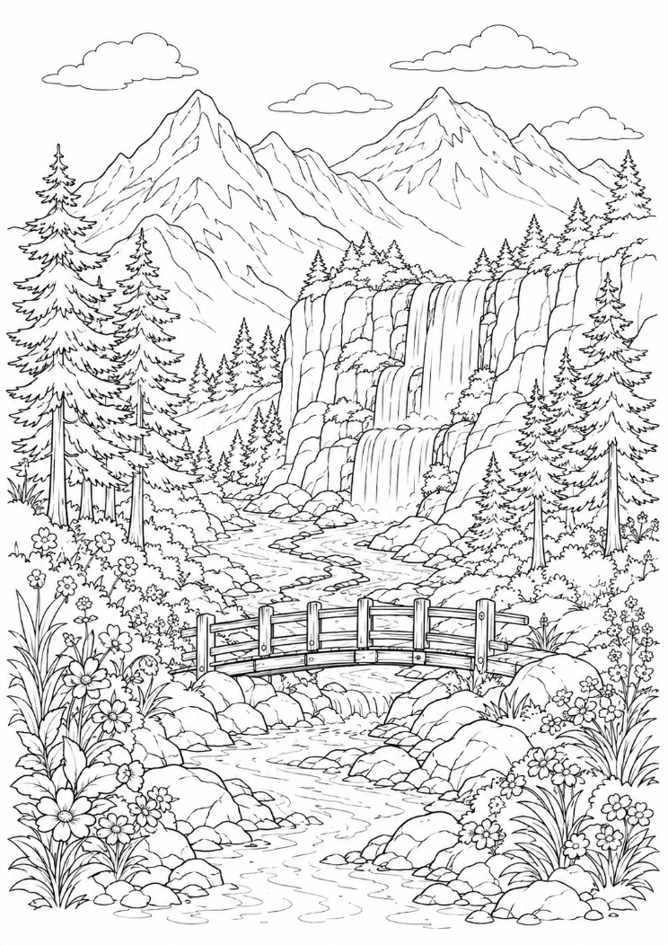 Landschaftszauber Kostenlose Malbuch Ausgabe